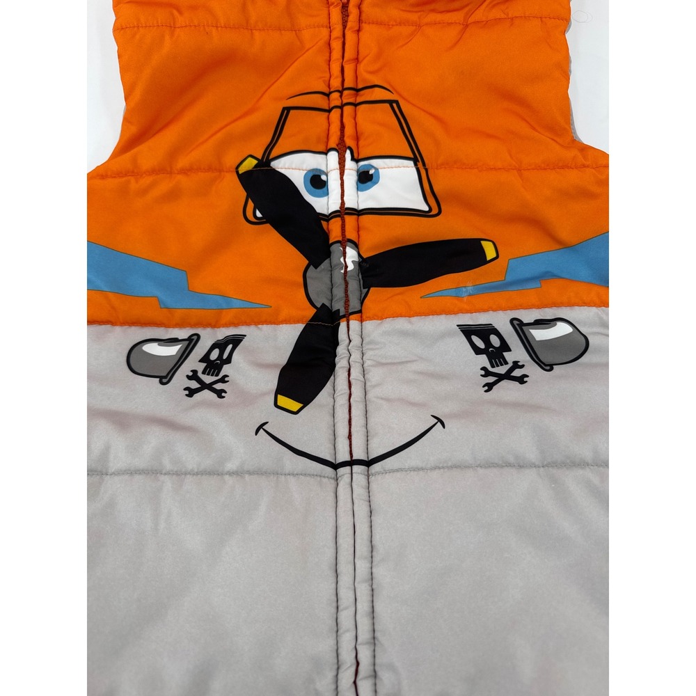 Disney  Planes Dusty Crophopper Orange Puffer Vest Hooded Boys XL 7X - Picture 3 of 8